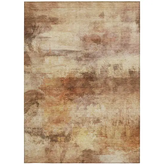 Orange And Peach Abstract Washable Indoor Outdoor Area Rug Photo 2