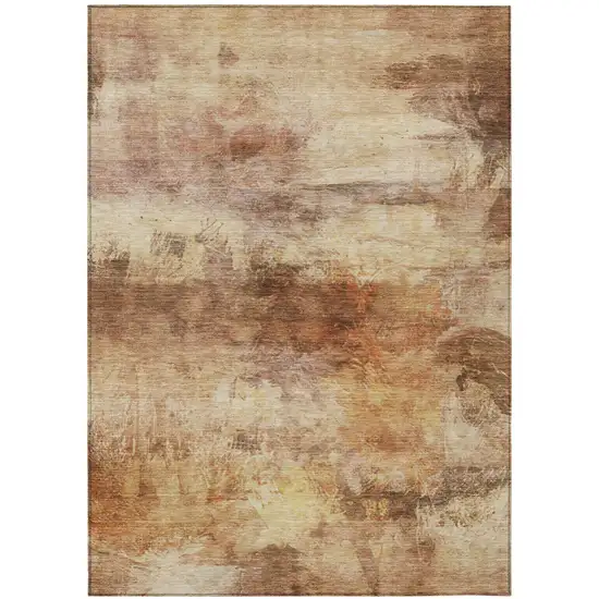 Orange And Peach Abstract Washable Indoor Outdoor Area Rug Photo 3