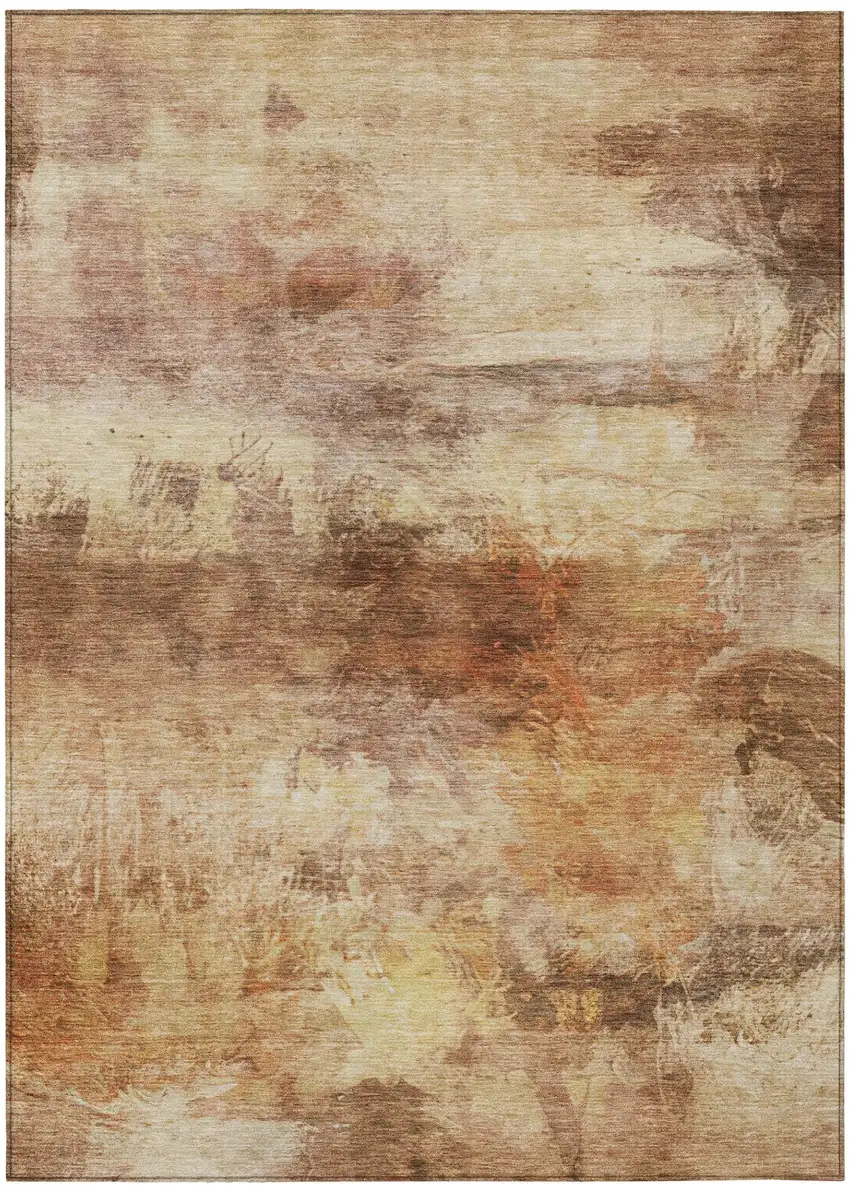 Orange And Peach Abstract Washable Indoor Outdoor Area Rug Photo 3