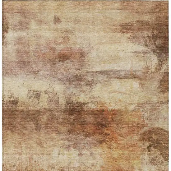 Orange And Peach Abstract Washable Indoor Outdoor Area Rug Photo 4