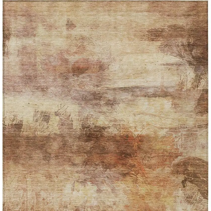 Orange And Peach Abstract Washable Indoor Outdoor Area Rug Photo 4