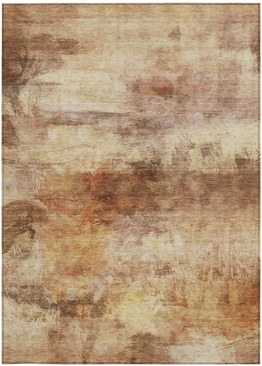 Orange And Peach Abstract Washable Indoor Outdoor Area Rug Photo 1