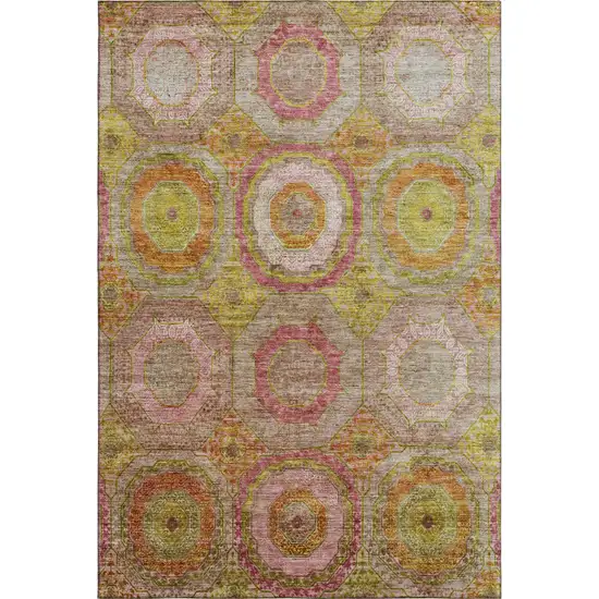 Orange And Pink Geometric Washable Area Rug With UV Protection Photo 1