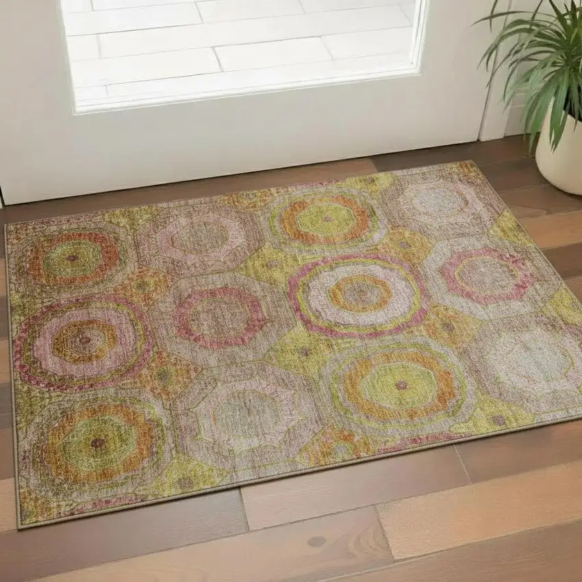 Orange And Pink Geometric Washable Area Rug With UV Protection Photo 2