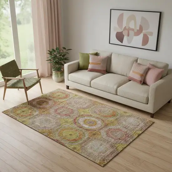 Orange And Pink Geometric Washable Area Rug With UV Protection Photo 2