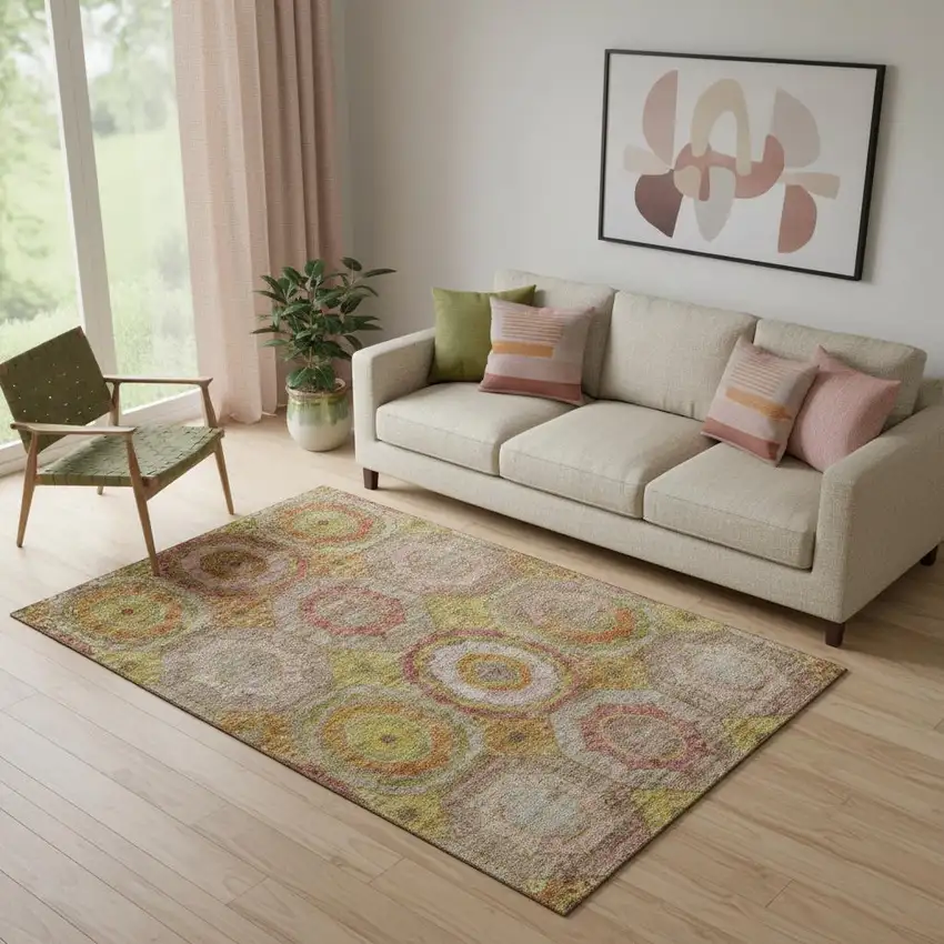 Orange And Pink Geometric Washable Area Rug With UV Protection Photo 2