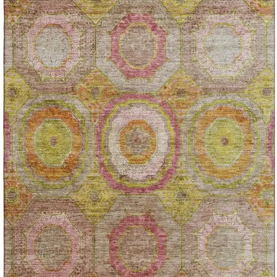 Orange And Pink Geometric Washable Area Rug With UV Protection Photo 3