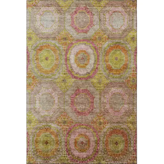 Orange And Pink Geometric Washable Area Rug With UV Protection Photo 4
