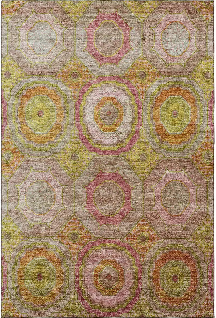 Orange And Pink Geometric Washable Area Rug With UV Protection Photo 4