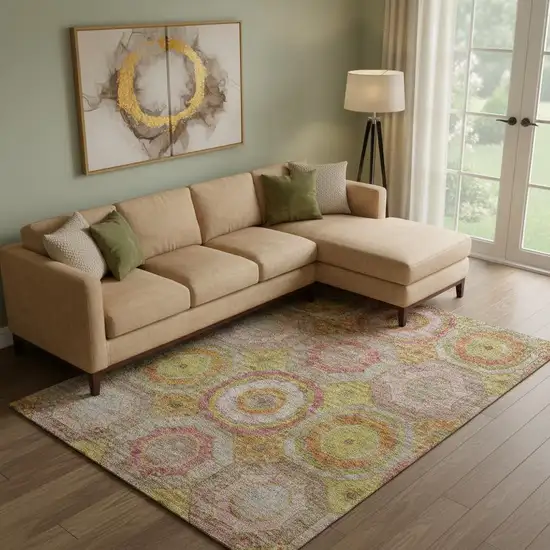 Orange And Pink Geometric Washable Area Rug With UV Protection Photo 2