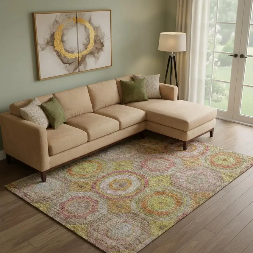 Orange And Pink Geometric Washable Area Rug With UV Protection Photo 2