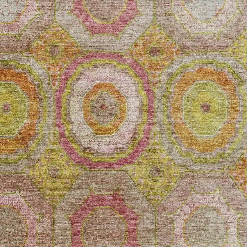 Orange And Pink Geometric Washable Area Rug With UV Protection Photo 3