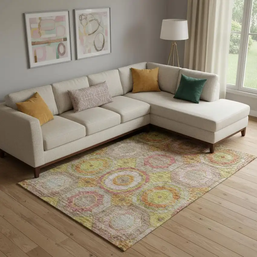 Orange And Pink Geometric Washable Area Rug With UV Protection Photo 2