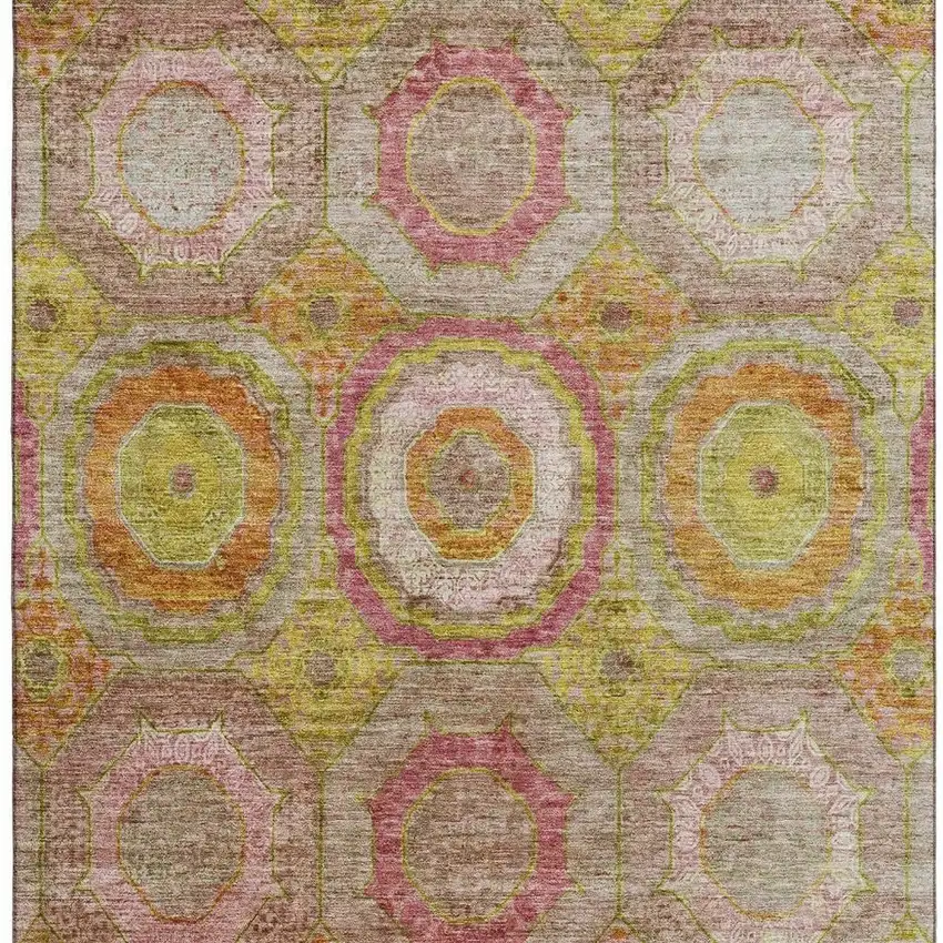 Orange And Pink Geometric Washable Area Rug With UV Protection Photo 4