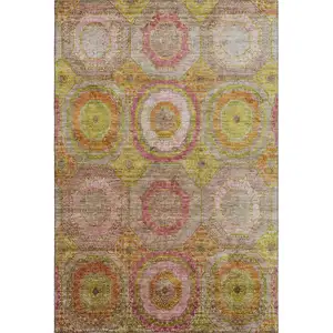 Photo of Orange And Pink Geometric Washable Area Rug With UV Protection