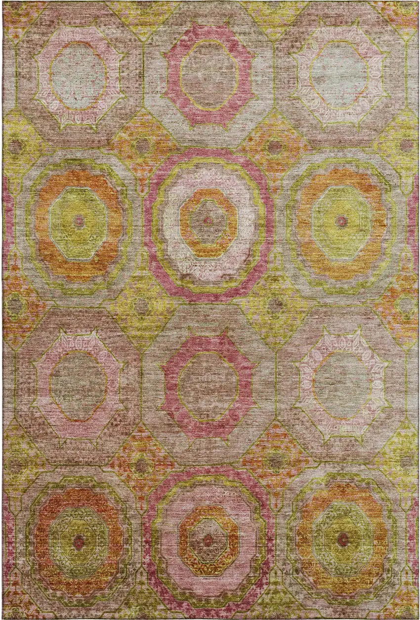 Orange And Pink Geometric Washable Area Rug With UV Protection Photo 1