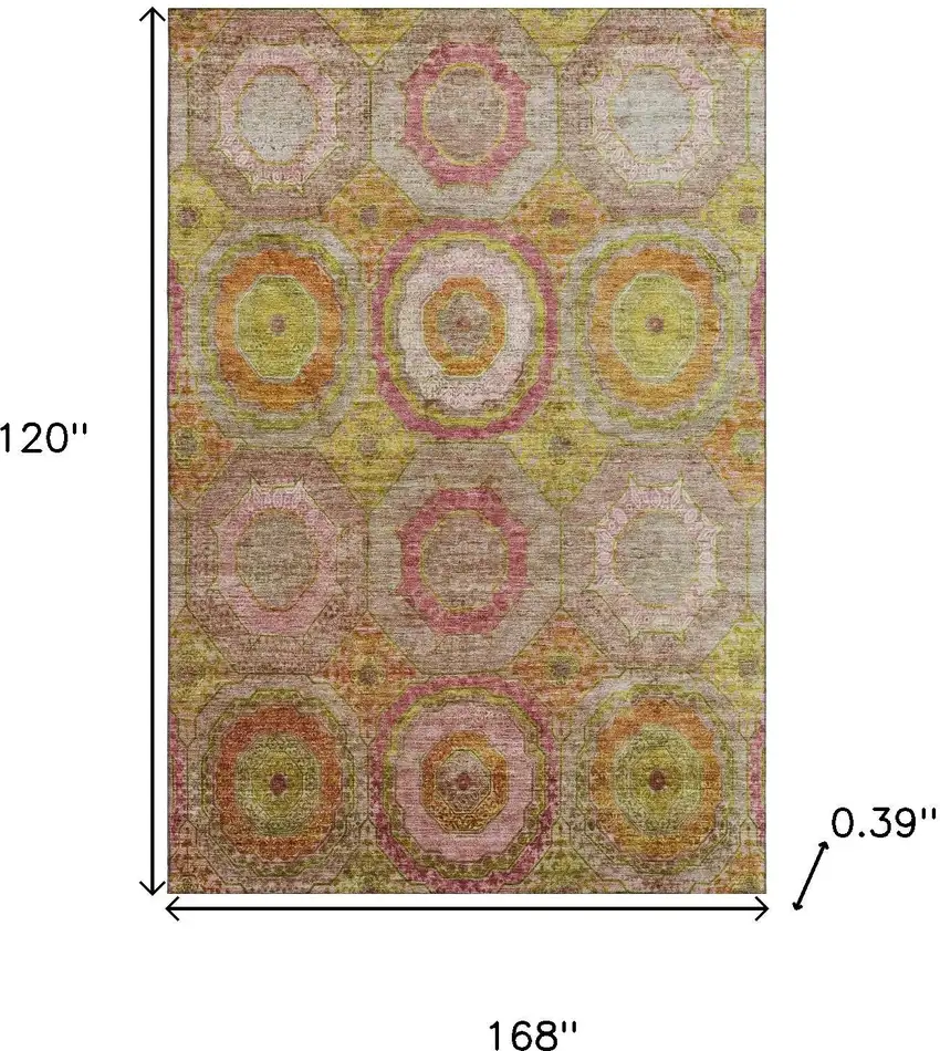 Orange And Pink Geometric Washable Area Rug With UV Protection Photo 9