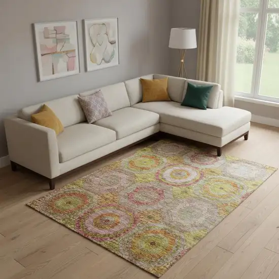 Orange And Pink Geometric Washable Area Rug With UV Protection Photo 2