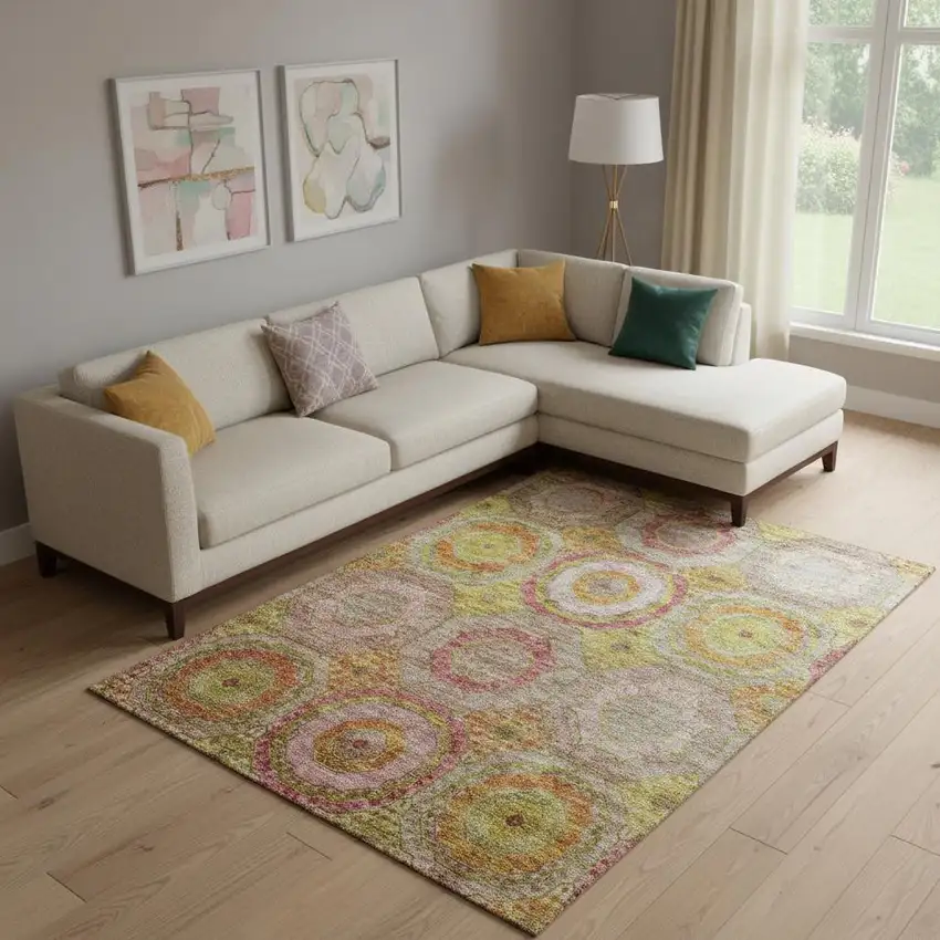 Orange And Pink Geometric Washable Area Rug With UV Protection Photo 2