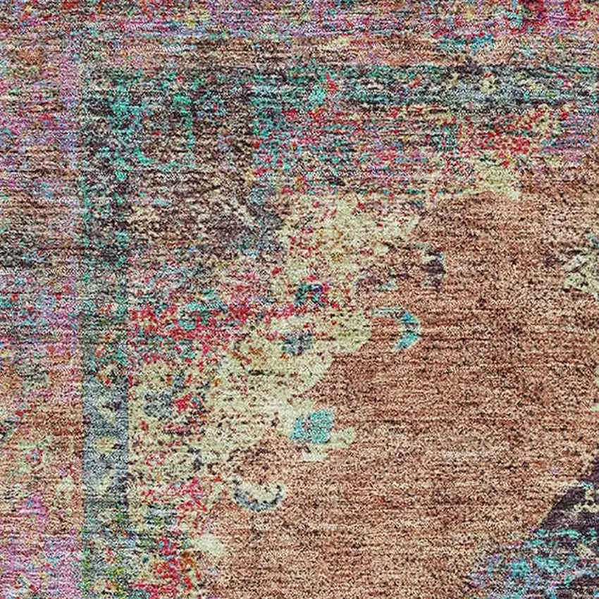 Orange And Pink Medallion Washable Area Rug With UV Protection Photo 3