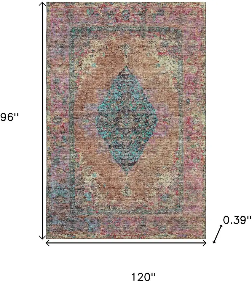 Orange And Pink Medallion Washable Area Rug With UV Protection Photo 8