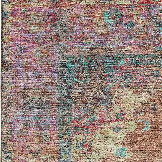 Orange And Pink Medallion Washable Area Rug With UV Protection Photo 3