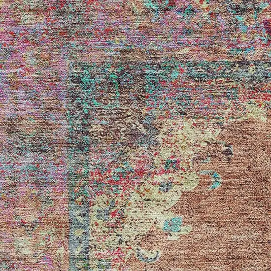 Orange And Pink Medallion Washable Area Rug With UV Protection Photo 3