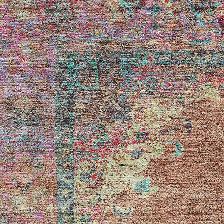 Orange And Pink Medallion Washable Area Rug With UV Protection Photo 3