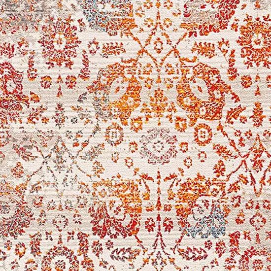 Orange And Red Floral Distressed Area Rug Photo 3