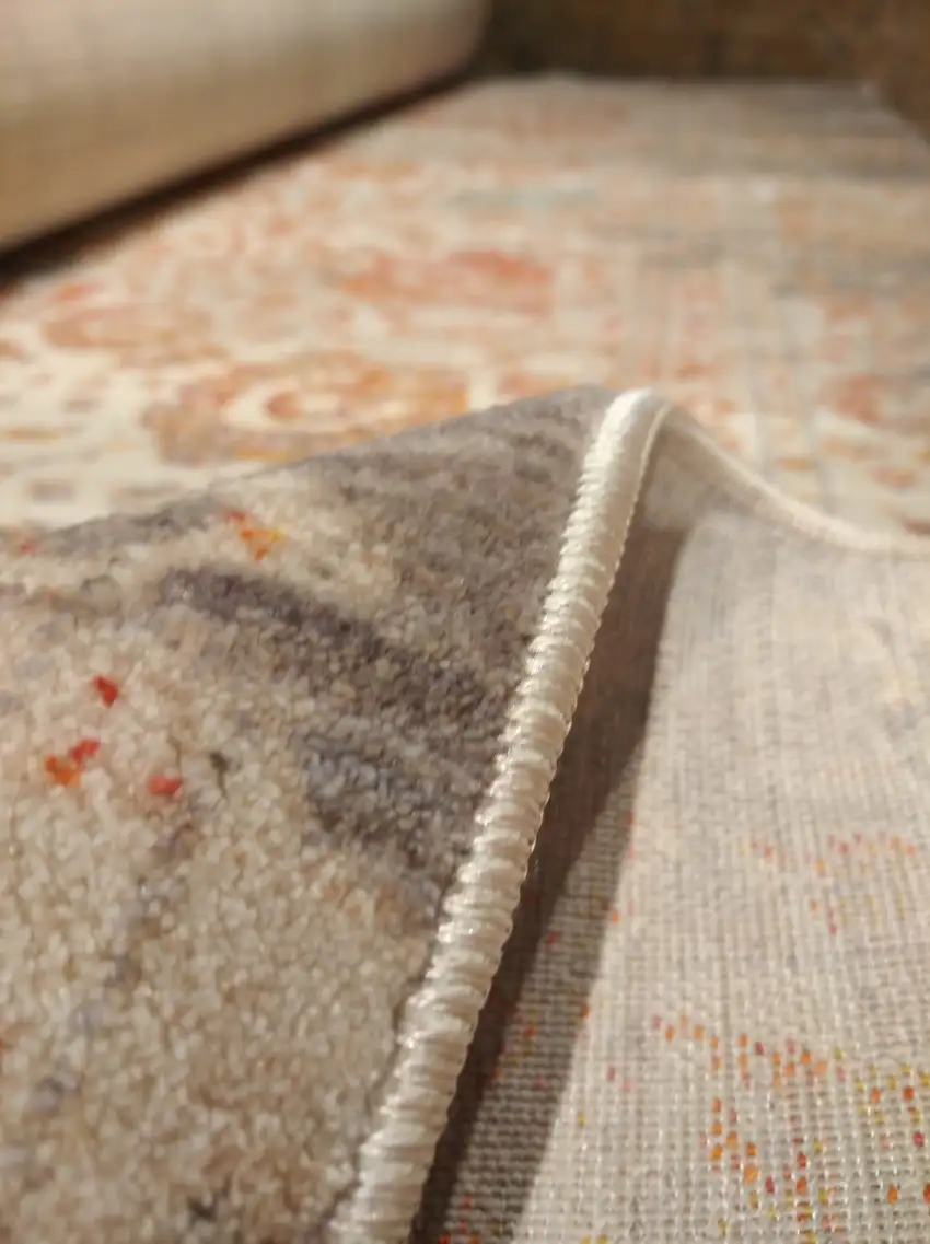 Orange And Red Floral Distressed Area Rug Photo 6