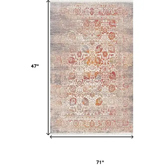 Orange And Red Floral Distressed Area Rug Photo 7