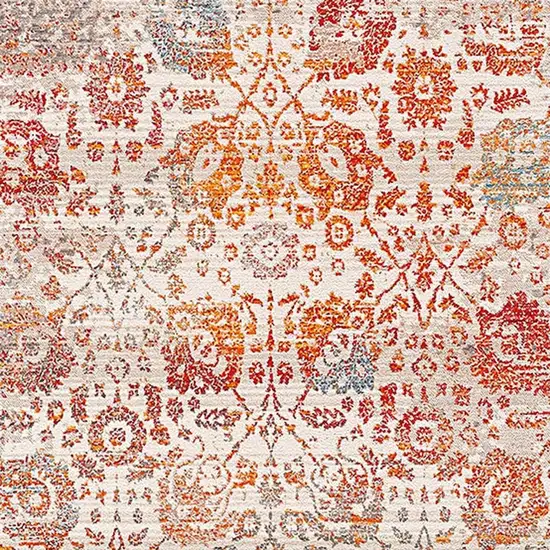 Orange And Red Floral Distressed Area Rug Photo 4