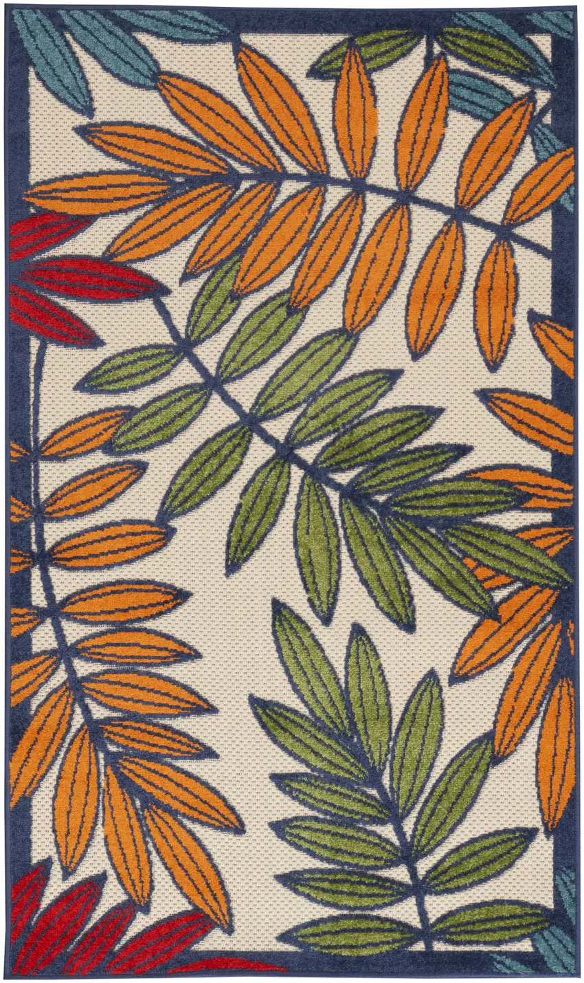 Orange And Red Floral Non Skid Indoor Outdoor Area Rug Photo 1