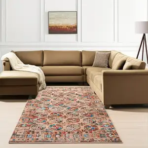 Photo of Orange And Red Tribal Washable Area Rug With UV Protection