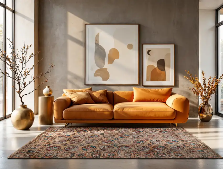 Orange And Red Tribal Washable Area Rug With UV Protection Photo 5