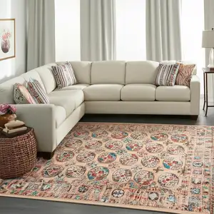 Photo of Orange And Red Tribal Washable Area Rug With UV Protection