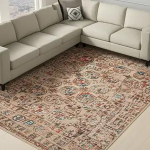 Photo of Orange And Red Tribal Washable Area Rug With UV Protection