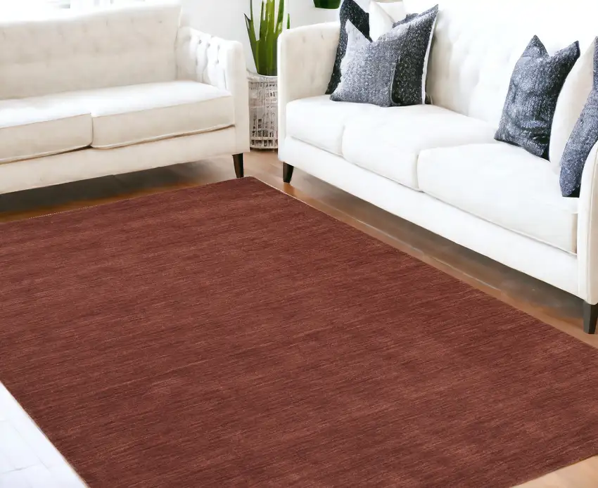 Orange and Red Wool Hand Woven Area Rug Photo 1