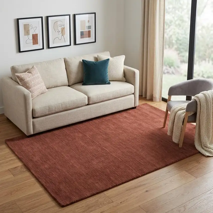 Orange and Red Wool Hand Woven Area Rug Photo 1