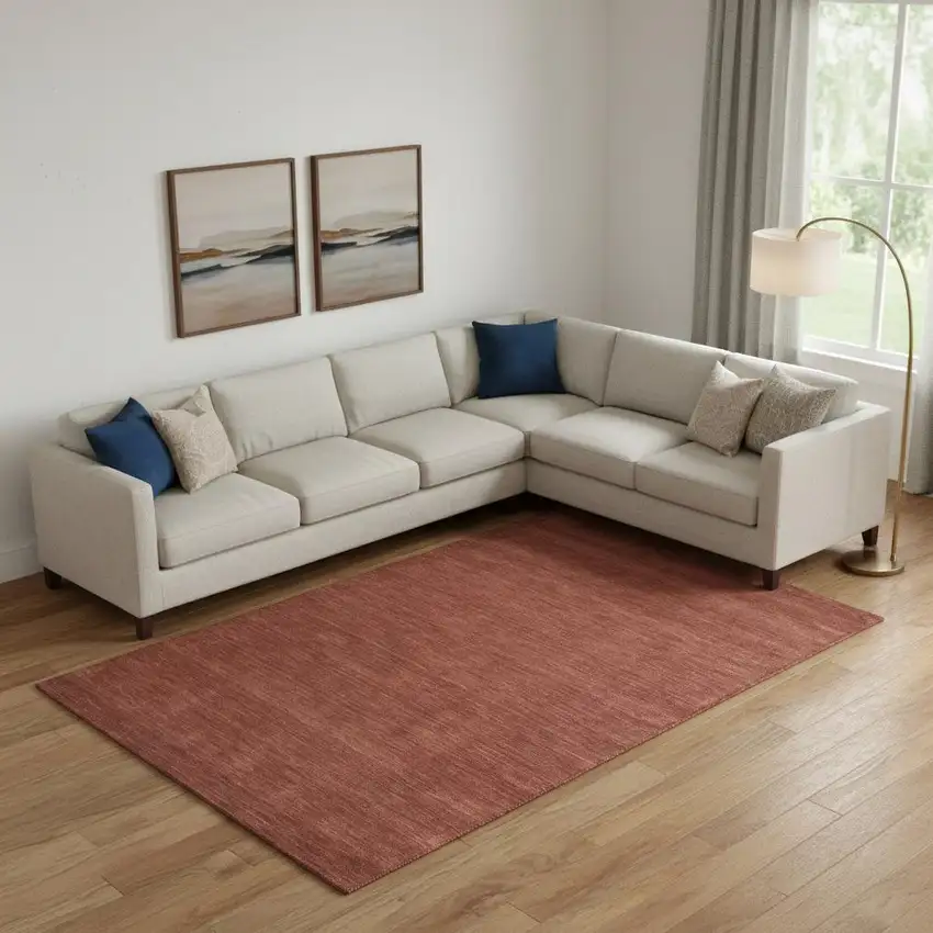 Orange And Red Wool Hand Woven Stain Resistant Area Rug Photo 1