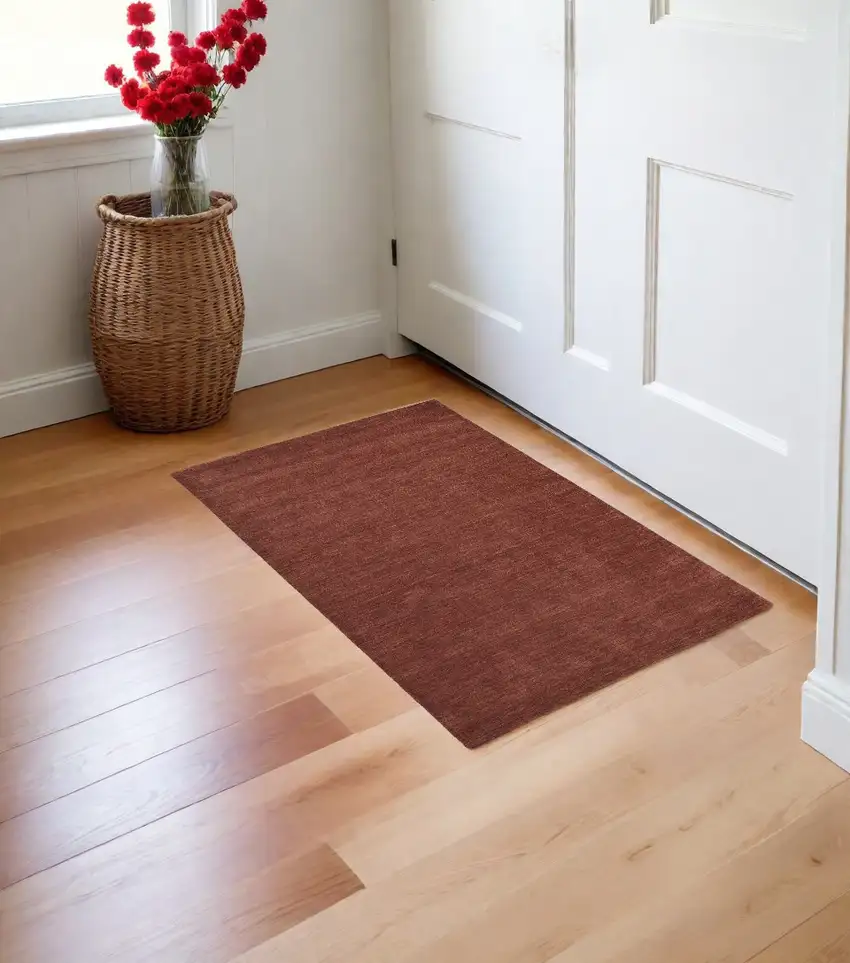 Orange and Red Wool Hand Woven Area Rug Photo 1