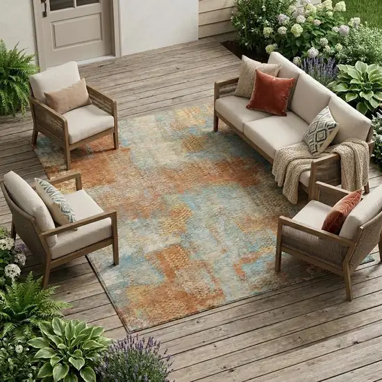 Orange And Rust Abstract Washable Indoor Outdoor Area Rug Photo 1