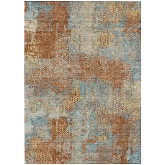 Orange And Rust Abstract Washable Indoor Outdoor Area Rug Photo 2