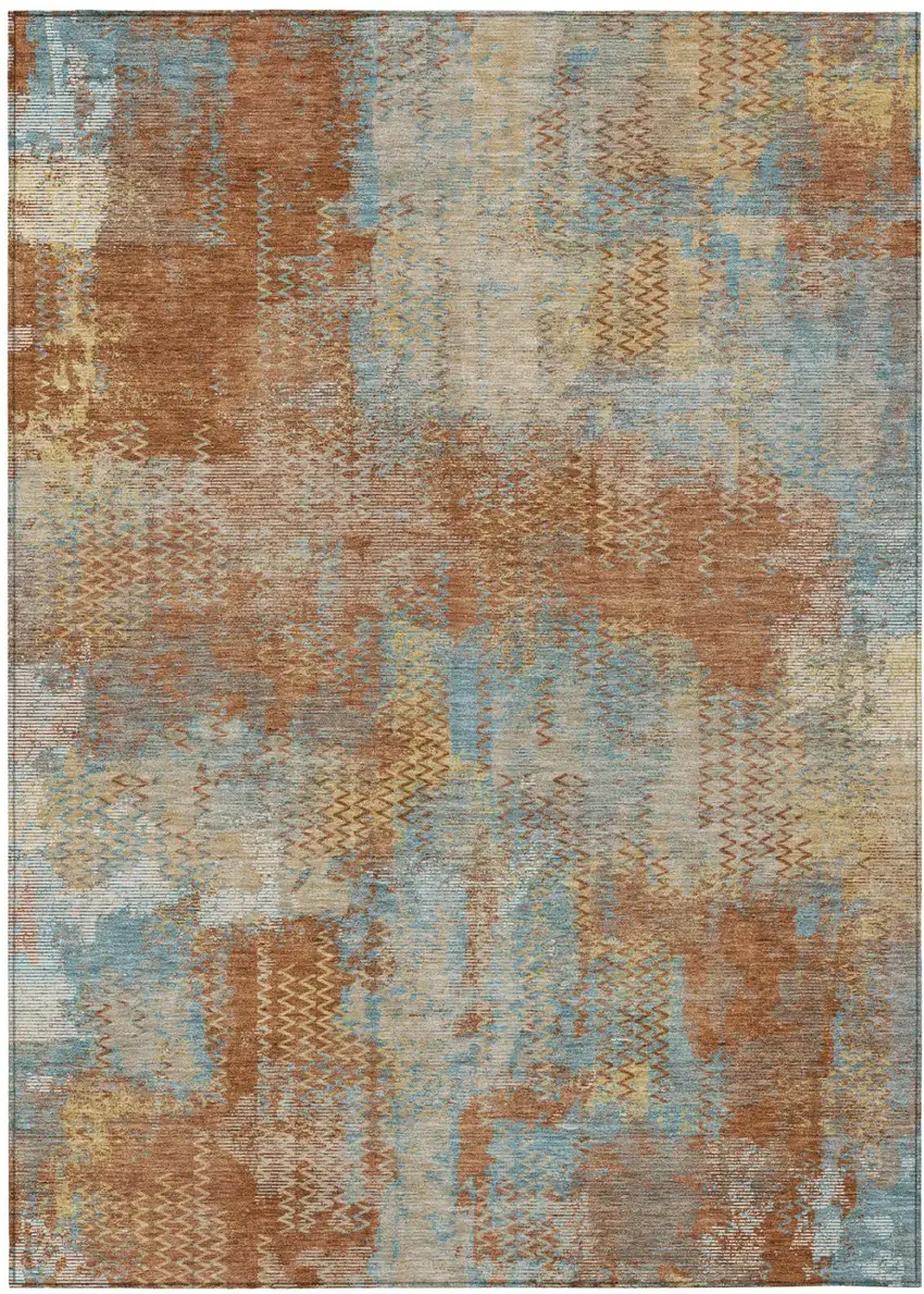 Orange And Rust Abstract Washable Indoor Outdoor Area Rug Photo 2