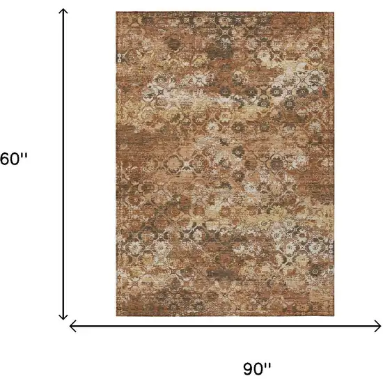 Orange And Rust Floral Medallion Washable Indoor Outdoor Area Rug Photo 5