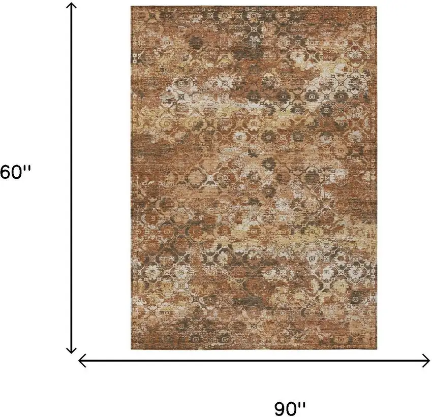Orange And Rust Floral Medallion Washable Indoor Outdoor Area Rug Photo 5