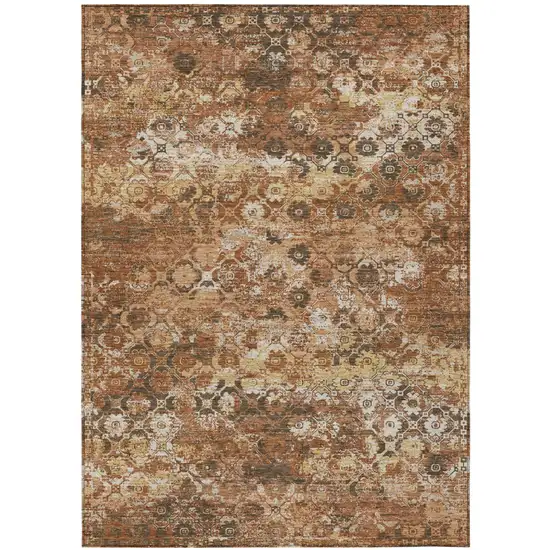 Orange And Rust Floral Medallion Washable Indoor Outdoor Area Rug Photo 2