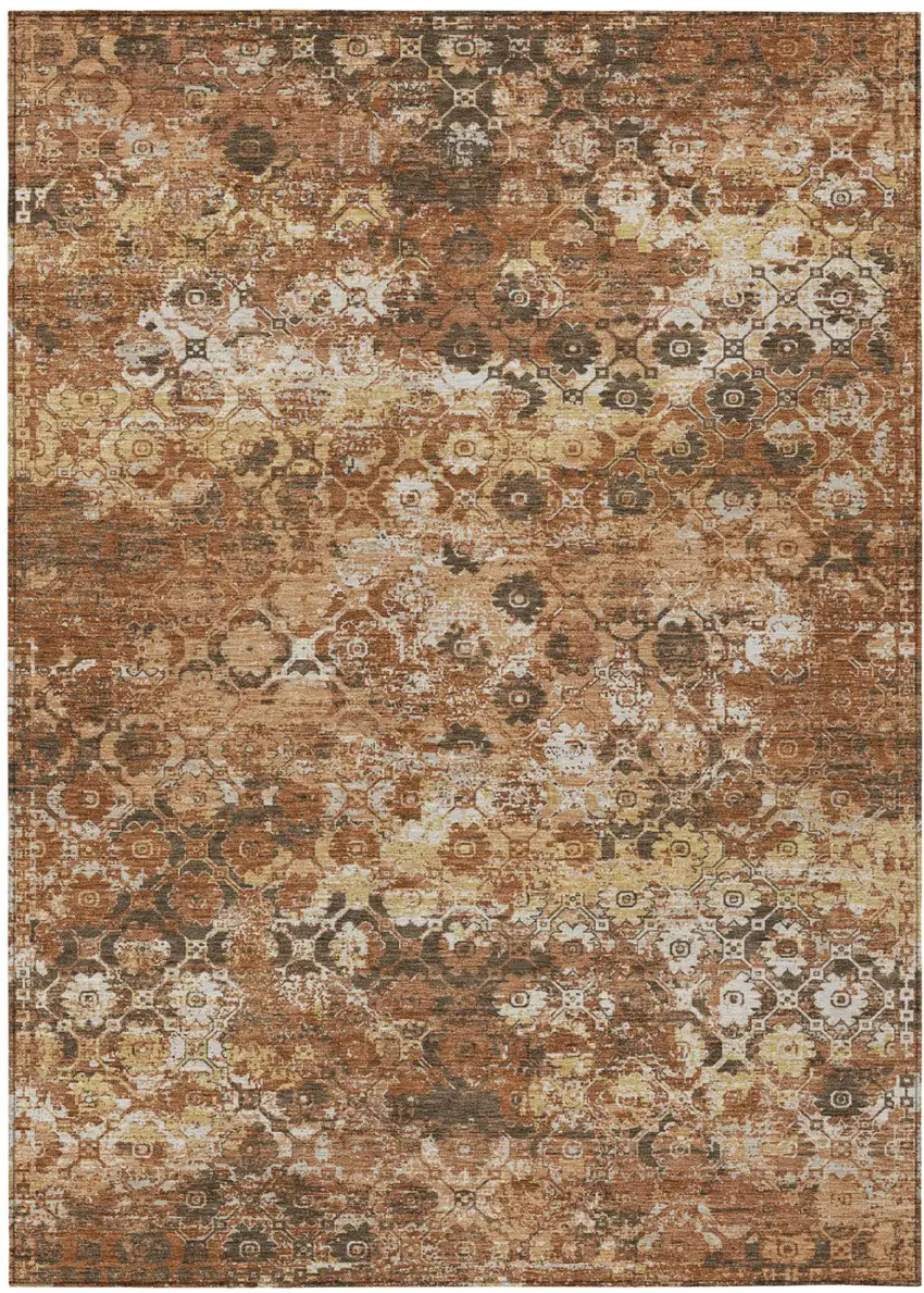 Orange And Rust Floral Medallion Washable Indoor Outdoor Area Rug Photo 2