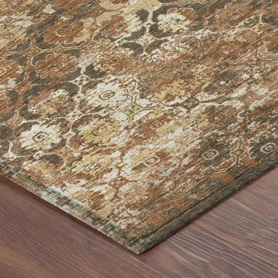 Orange And Rust Floral Medallion Washable Indoor Outdoor Area Rug Photo 3