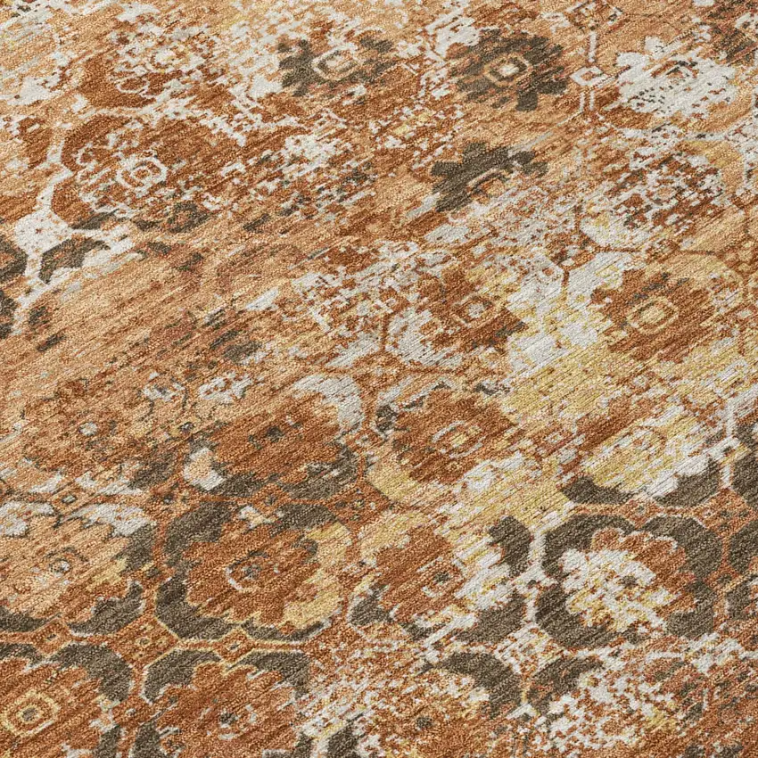 Orange And Rust Floral Medallion Washable Indoor Outdoor Area Rug Photo 4